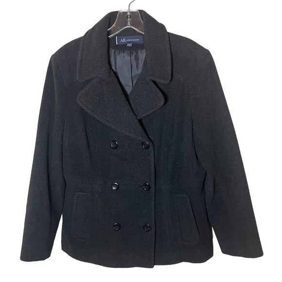 Anne Klein Double Breasted Winter Coat Jacket Size Large Dark Gray Wool Blend - Picture 1 of 10